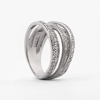 Anillo bandas cruzadas oro blanco 18kt diamantes