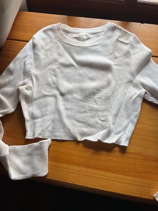 Pull&Bear Camiseta Blanca Manga Larga XS
