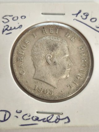 Moneda Plata Portugal 500 Reis 1903