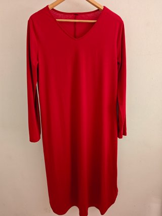 Vestido largo rojo manga larga talla L mujer chic