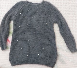 Maglione donna grigio con perle