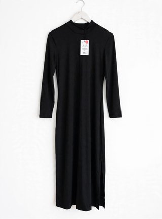Vestido Midi Negro Manga Larga Talla L