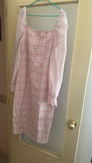 Vestido rosa con mangas gasa, tallas L y XL