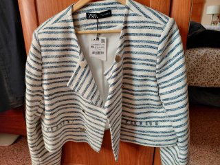 Chaqueta Zara Rayas Azul Blanco Talla XL