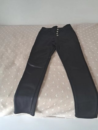 Mallas Negras con Botones,efecto piel
