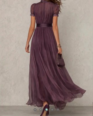 Vestido largo de fiesta con cuello fruncido