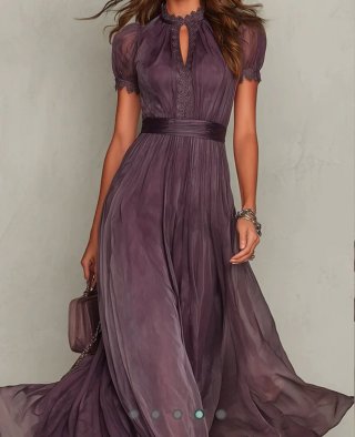 Vestido largo de fiesta con cuello fruncido
