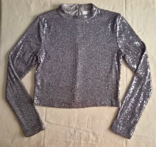 Top Mango lentejuelas gris plata Talla S