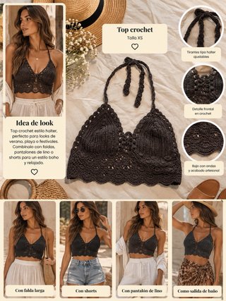 Top Crochet Negro Talla XS