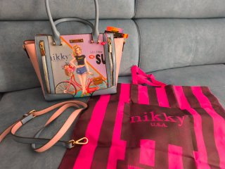 Bolso Nikky azul y rosa con estampado