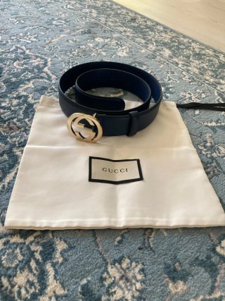 Cinturón Gucci Piel Azul Marino Hebilla plateada