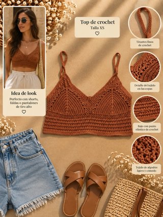 Top de crochet marrón Talla XS