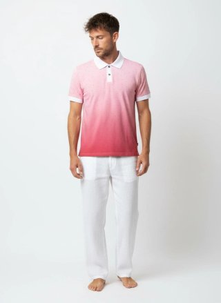 Polo con degradado rosa con lunares azules