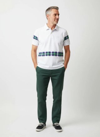 Polo Blanco con guarda de cuadros verde