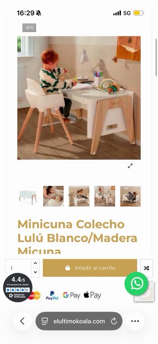 Minicuna colecho Lulú madera blanca Micuna