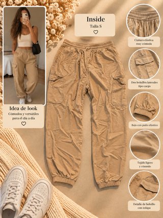 Pantalón Cargo Beige Talla S