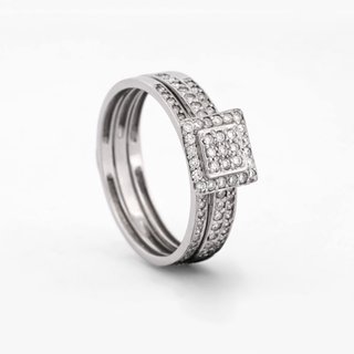Anillo Oro Blanco 18kt Diamantes Cuadrado
