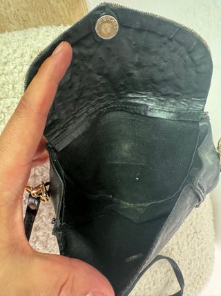 Bolso piel negro perlas bandolera
