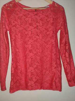 Blusa transparente de encaje manga larga mujer