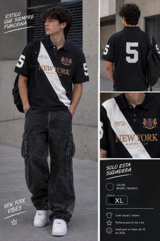 Camisa Polo Negra New York Talla XXL