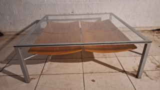 Mesa centro cristal y madera 100x36cm