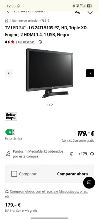 Smart TV LG 24" HD con webOS