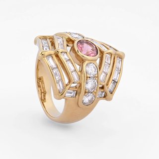 Anillo Oro 18kt Diamantes y Rosa Francia