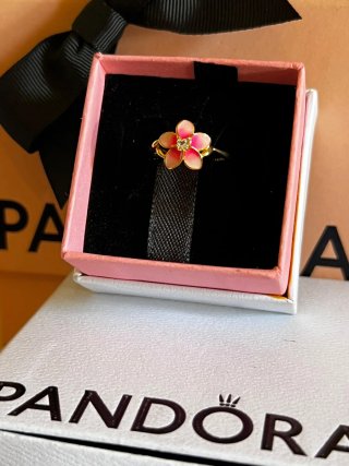 Anillo Pandora Flor Plumeria hawaiana Rosa Shine