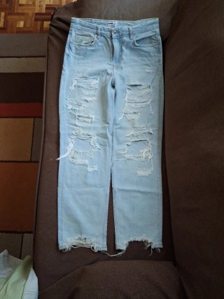 BERSHKA ORIGINAL, DENIM, STRAIGHT, VAQUERO ROTOS M