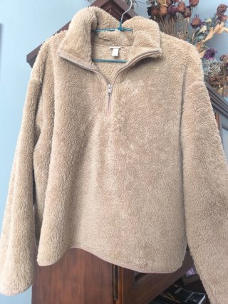 Jersey H&M peluche cremallera beige Talla M