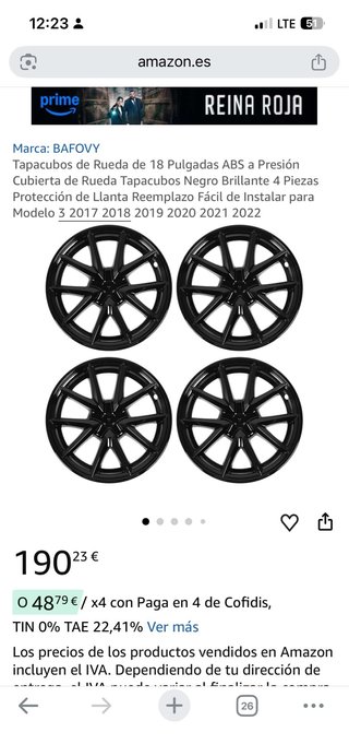 TESLA Tapacubos Rueda 18 ABS Negro Brillante