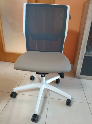 Silla de oficina ergonómica gris y blanca