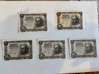 Lote 5 billetes 1 peseta 1951 EBC+/SC-