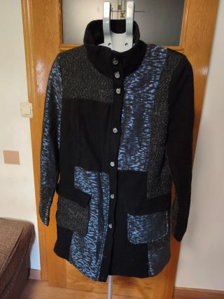 Abrigo paño patchwork negro y azul L/XL