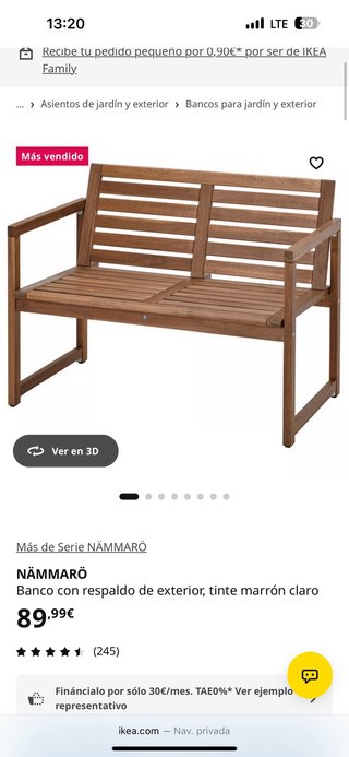 Banco de jardín IKEA NÄMMARÖ madera