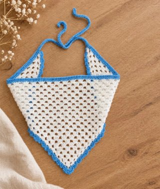 Pañuelo crochet blanco y azul
