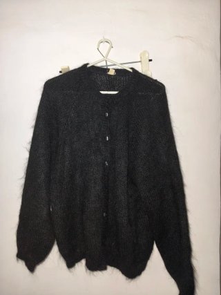 Cárdigan Vintage de Punto Negro con pelo