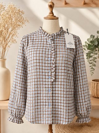 Blusa TOPTOPTOP cuadros azul y marrón