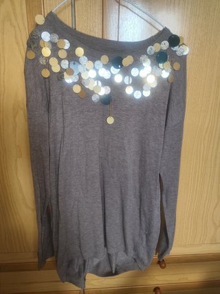 Jersey Marrón con Lentejuelas Doradas