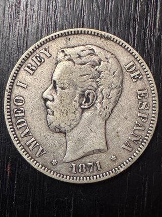 Duro de plata, 5 Pesetas. 1871.