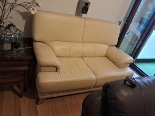 Divano in Pelle Beige a 2 Posti