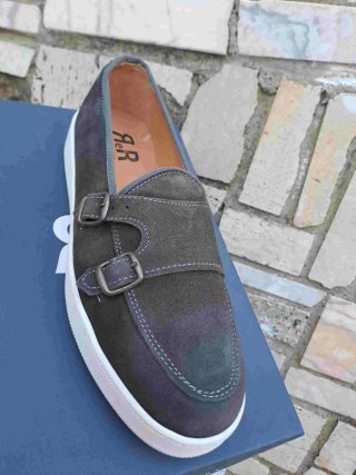 Scarpe uomo con doppia fibbia mocassini pelle
