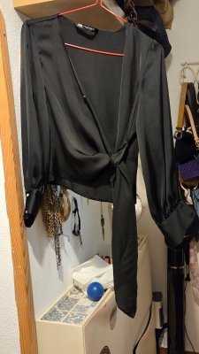 Blusa Cruzada Negra Satinada Zara XS