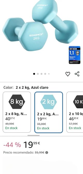 Set 2 Mancuernas 2kg Neopreno Songmics SYL904Q01