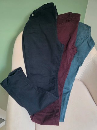 Pantalones mujer azul marino, granate y verde