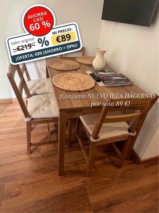 Mesa IKEA HÄGERNÄS + 4 sillas y cojines · Madrid