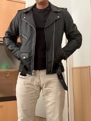Chaqueta Biker Cuero COWHIDE Negra Cazadora piel