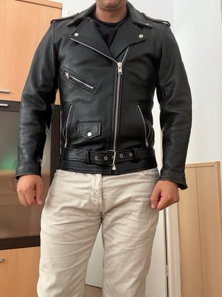 Chaqueta Biker Cuero COWHIDE Negra Cazadora piel