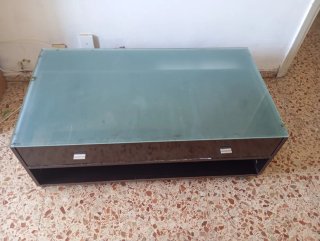 Mesa centro cristal y madera