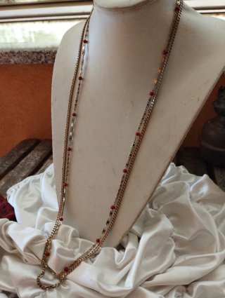 Collana ottone anni '50 corallo rosso